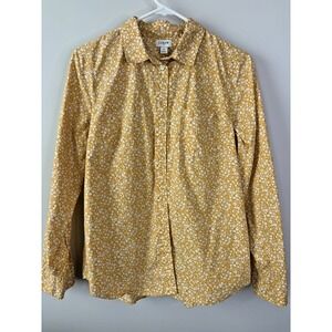J Crew Ladies Size M Yellow White Floral Cotton Button Up Shirt